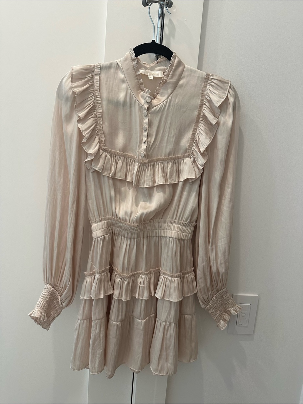 LoveShackFancy Women's Cream Ruffle Long-Sleeve Dress, size P